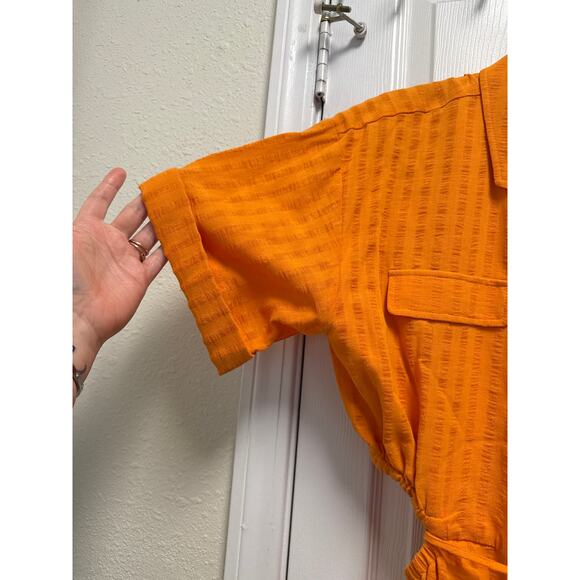 Anthropologie Cotton Textured Wrap Open Back Mini Dress Orange Size Medium - Picture 7 of 8